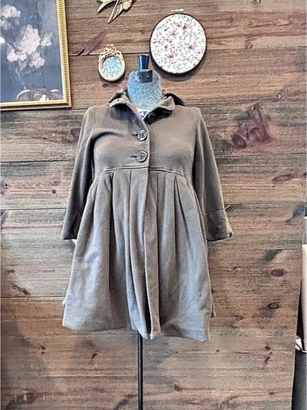 Free People Olive Green Striped Coat